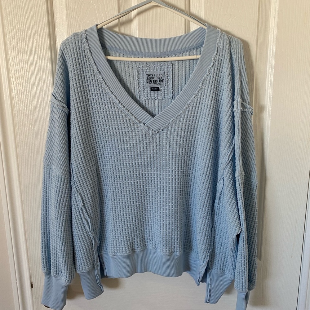 American Eagle Waffle Knit V-Neck Sweater